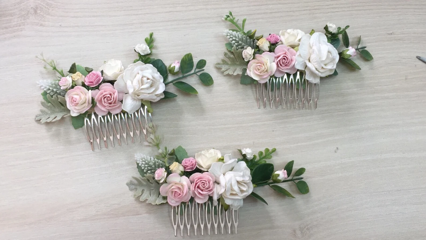 wedding flower comb, bridal flower comb, blush flower comb, boho flower comb, bridal flower comb, rustic wedding comb, bridesmaid comb, bride hair comb, holiday hair comb, burgundy floral comb, girl hair comb, headpiece, nude flower comb, pastel flower comb, pink hair comb, greenery hair piece, mini hair comb, flower hair comb, orange flower comb, pink flower comb, gray flower comb, light pink comb, ivory hair piece, vintage bridal comb, outdoor wedding, floral comb bride