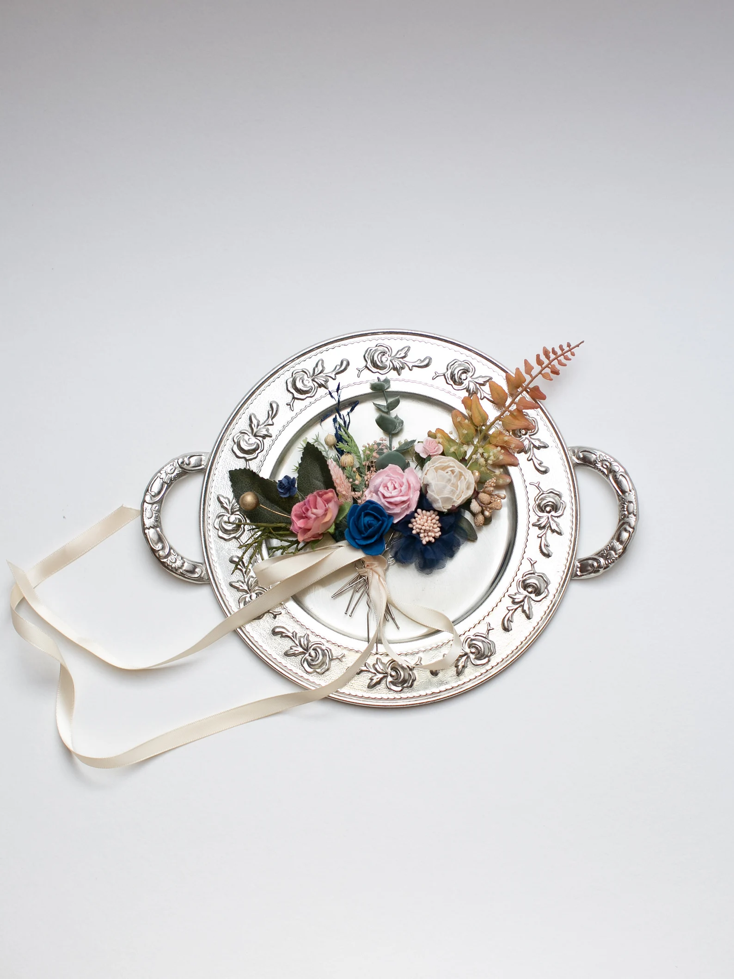 Navy blue flower hair pin