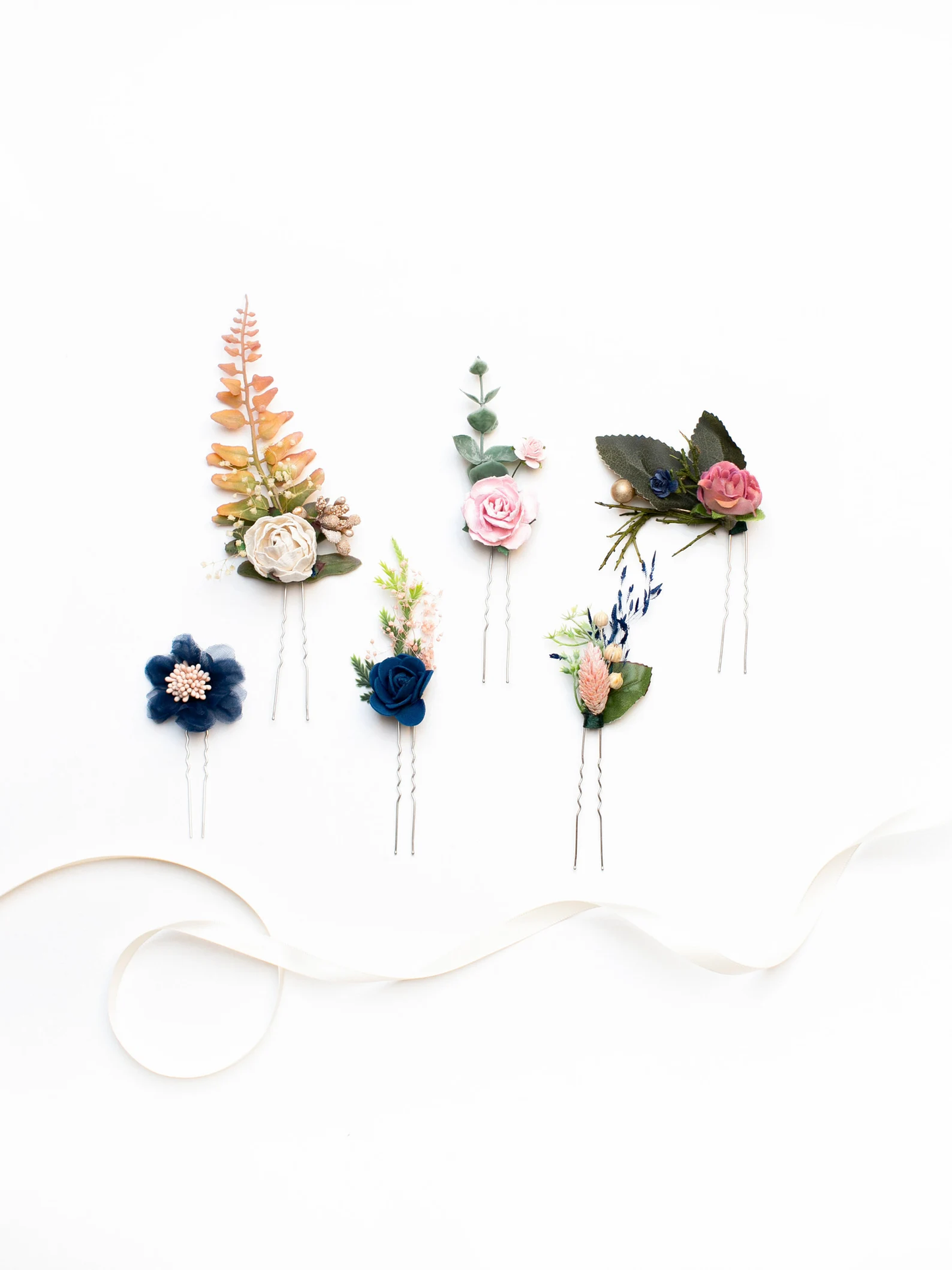 Navy blue flower hair pin