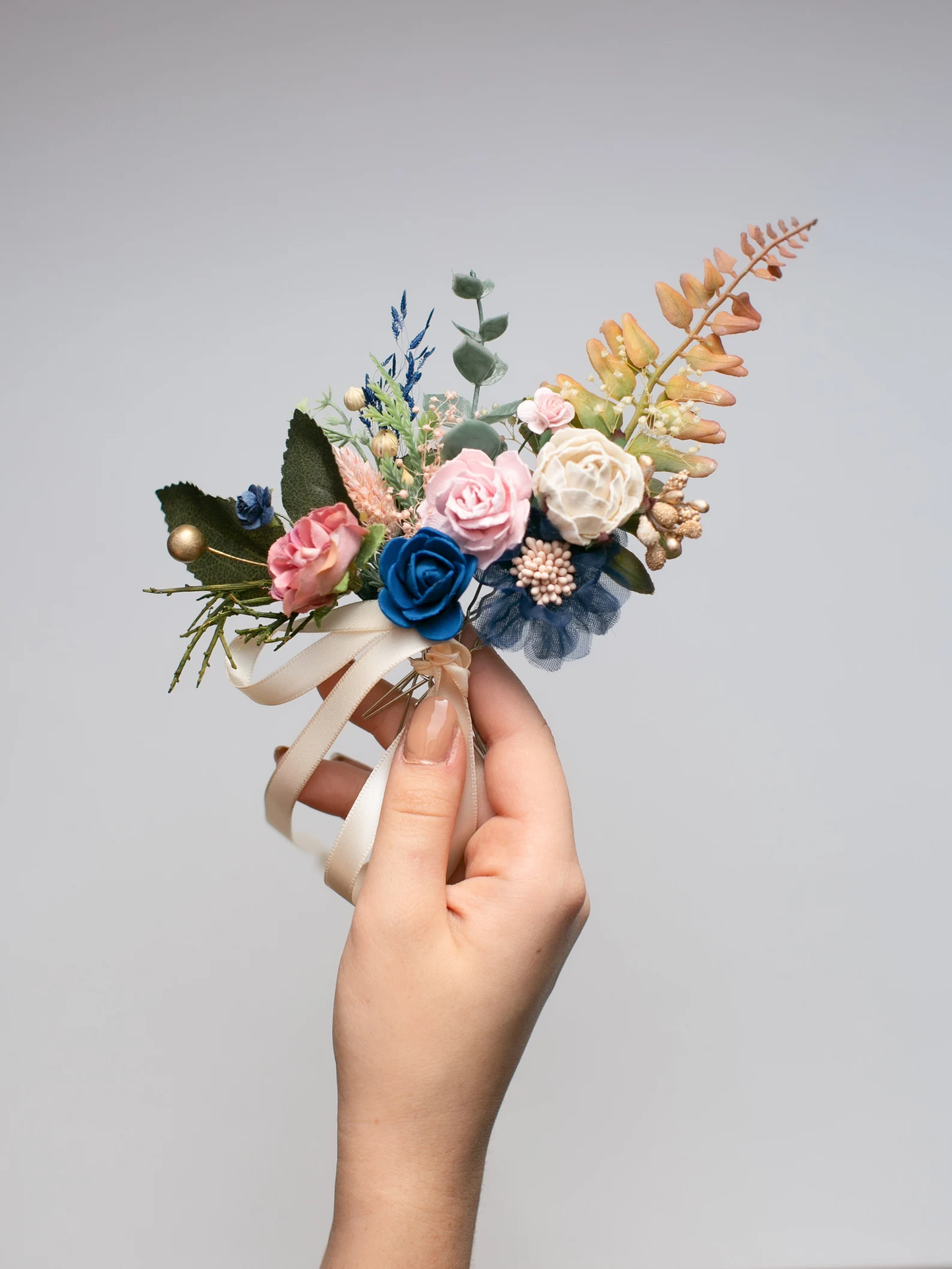 Navy blue flower hair pin