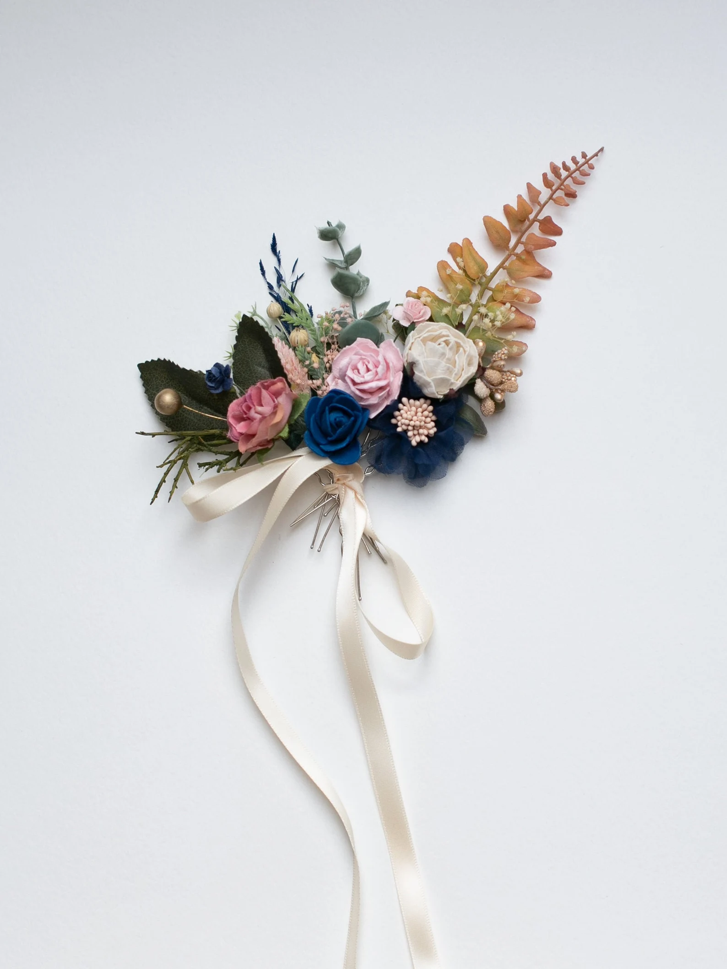 Navy blue flower hair pin
