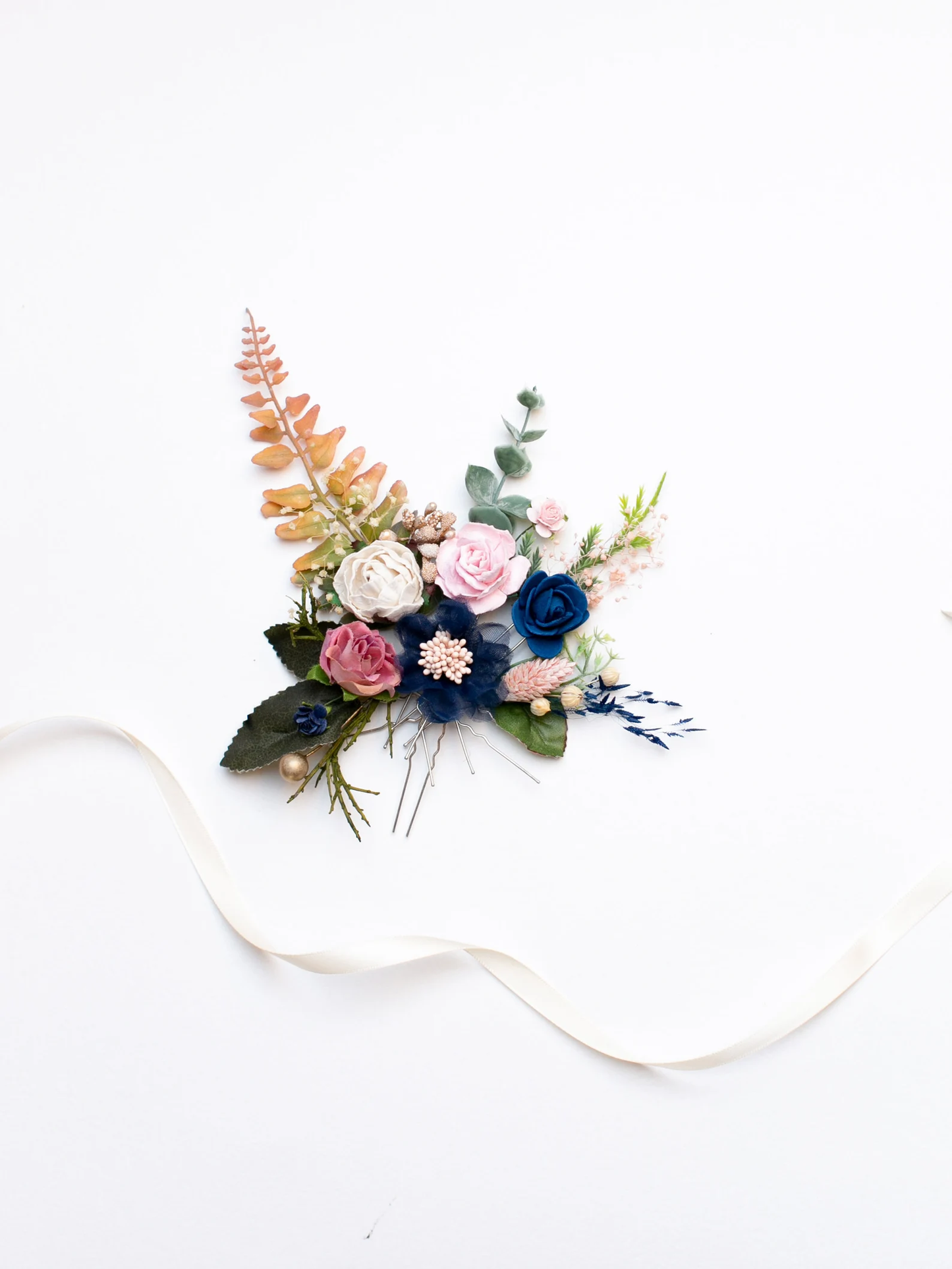 Navy blue flower hair pin