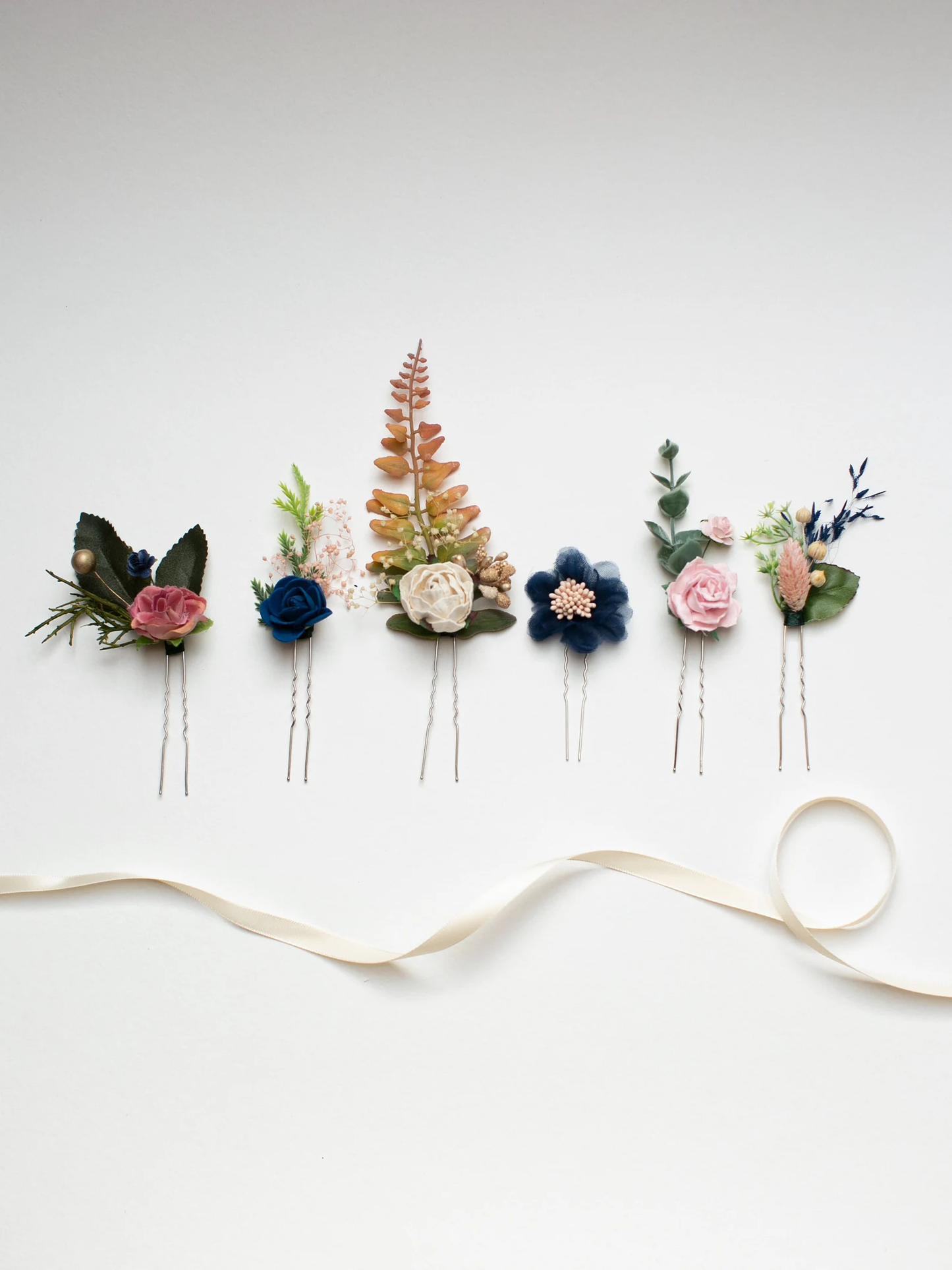 Navy blue flower hair pin
