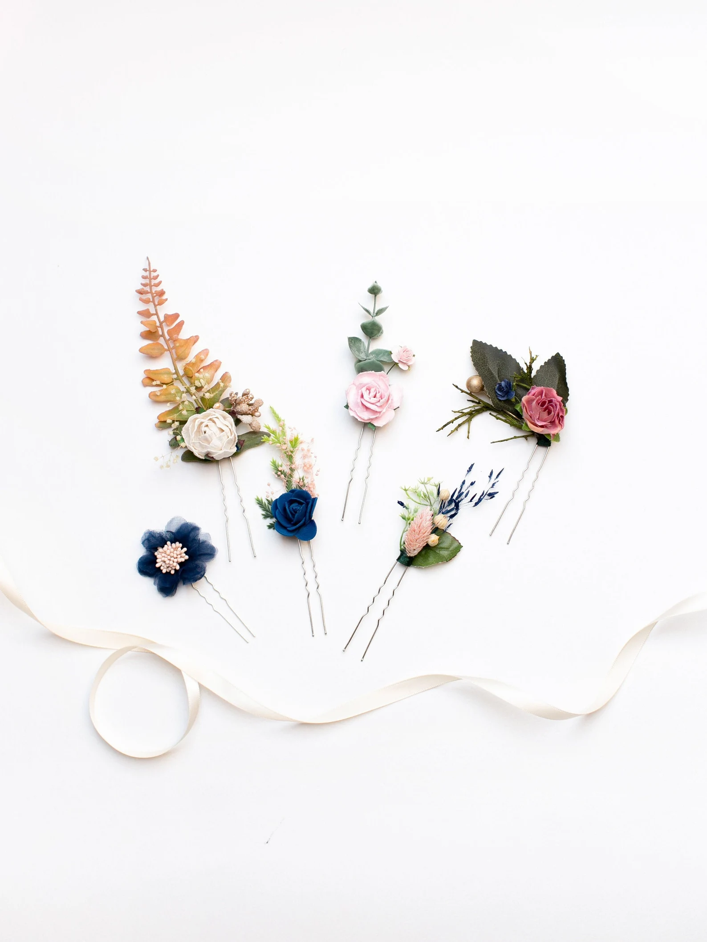 Navy blue flower hair pin