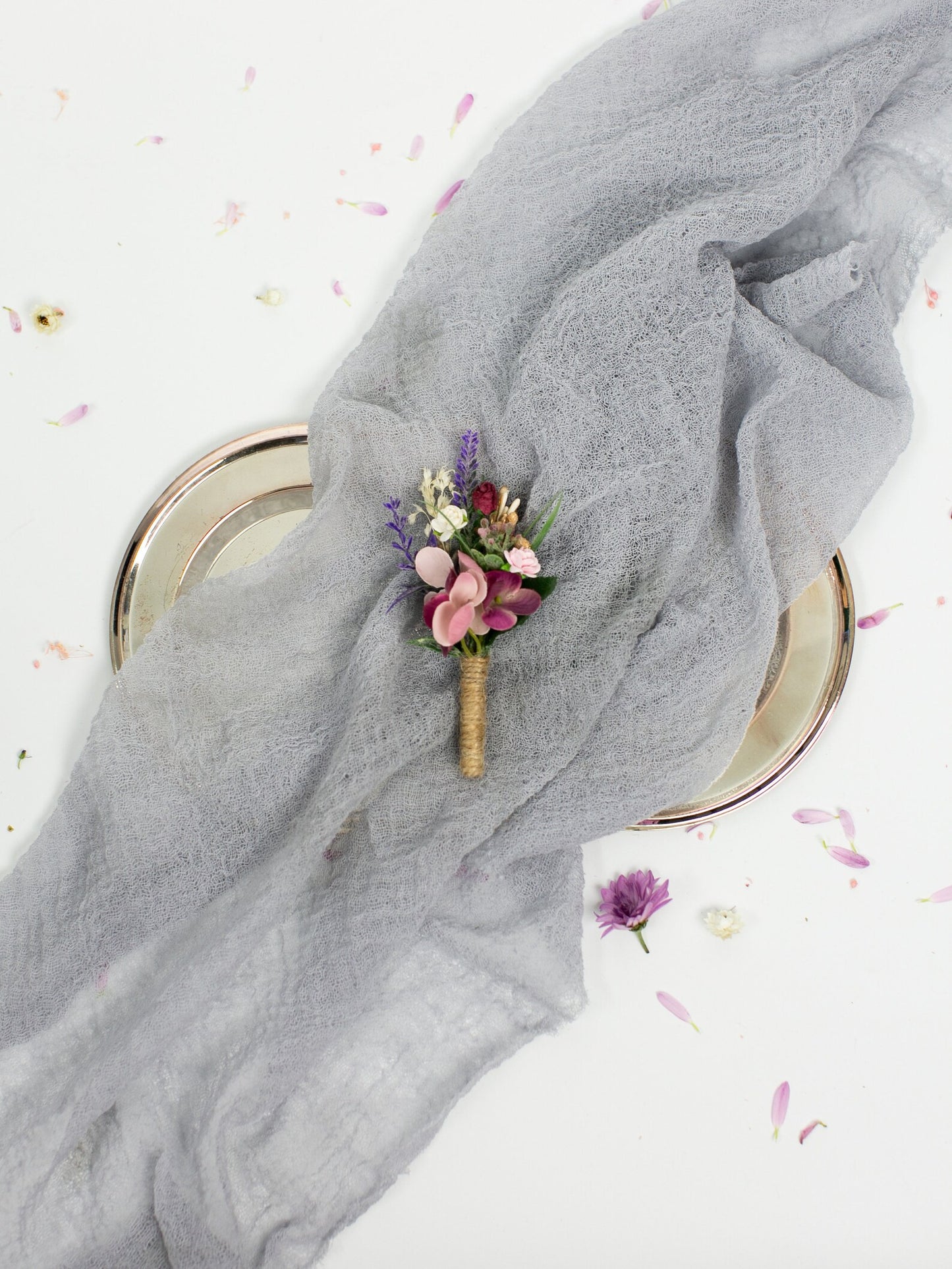 Purple, lavender boutonniere