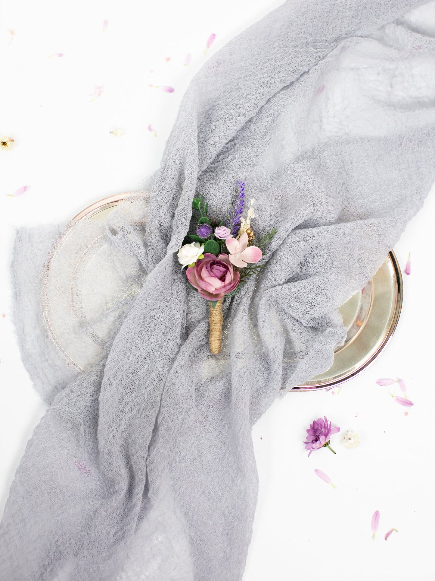 Purple, lavender boutonniere