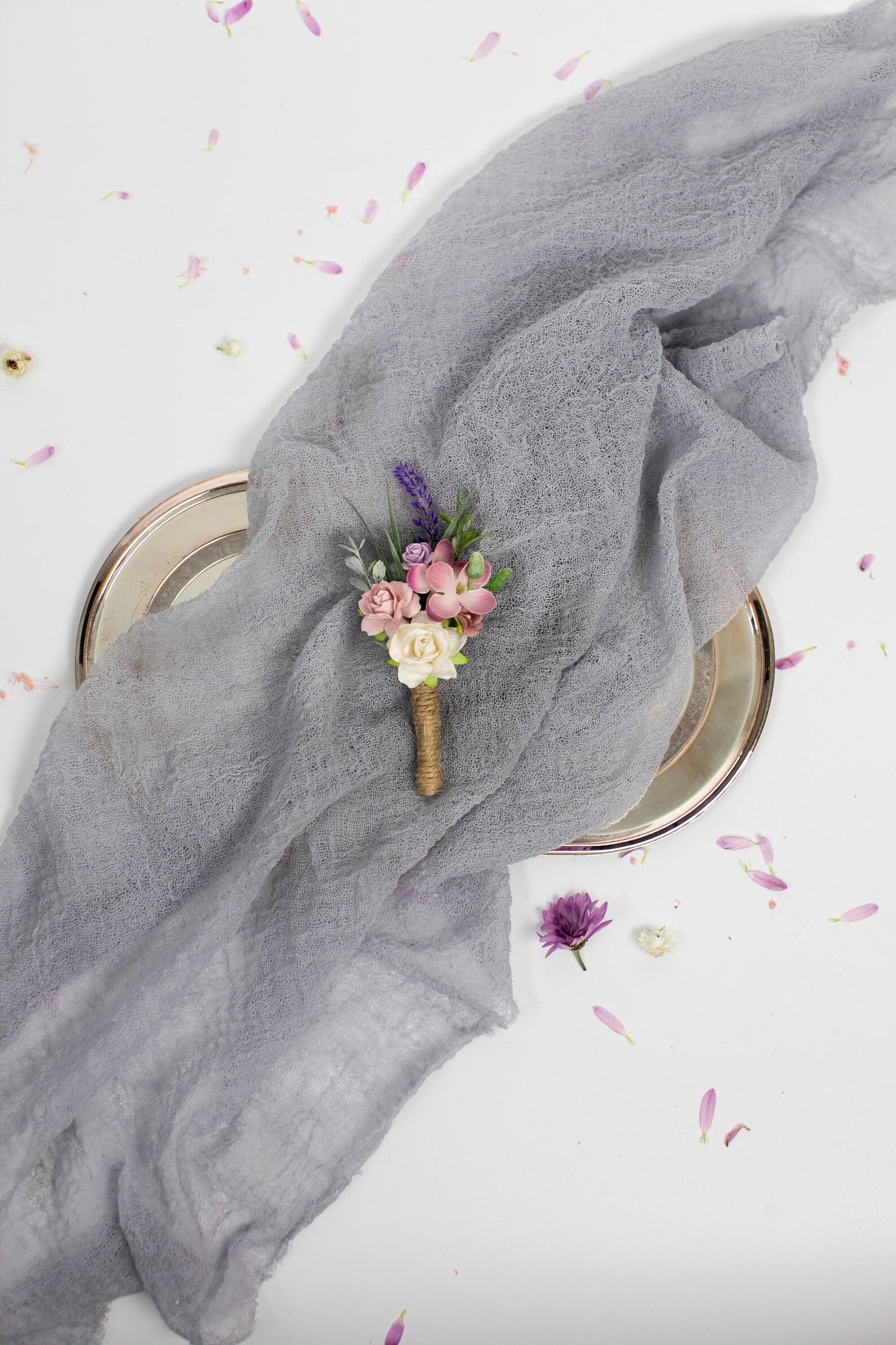 Purple, lavender boutonniere