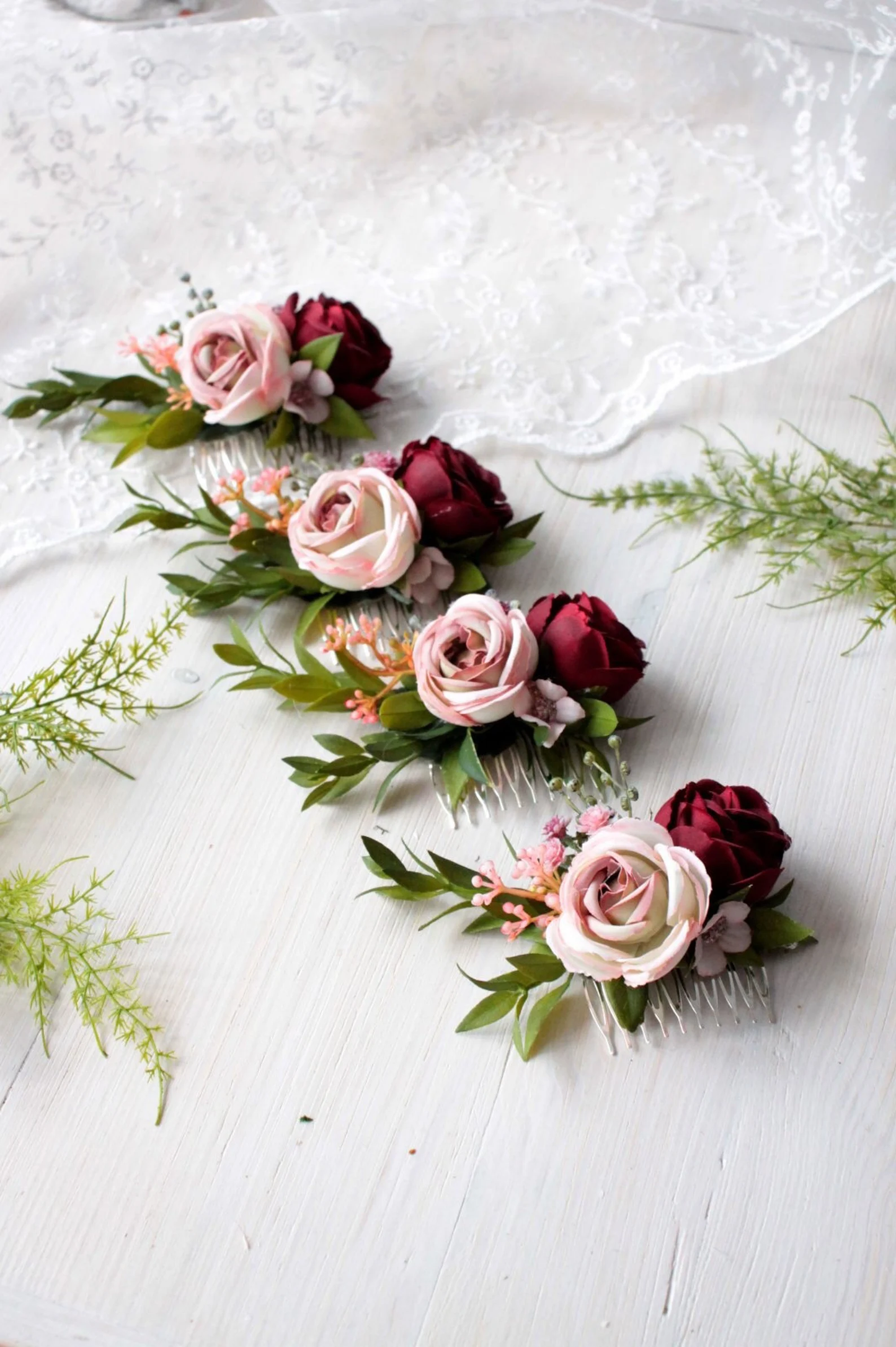 Burgundy pink flower comb