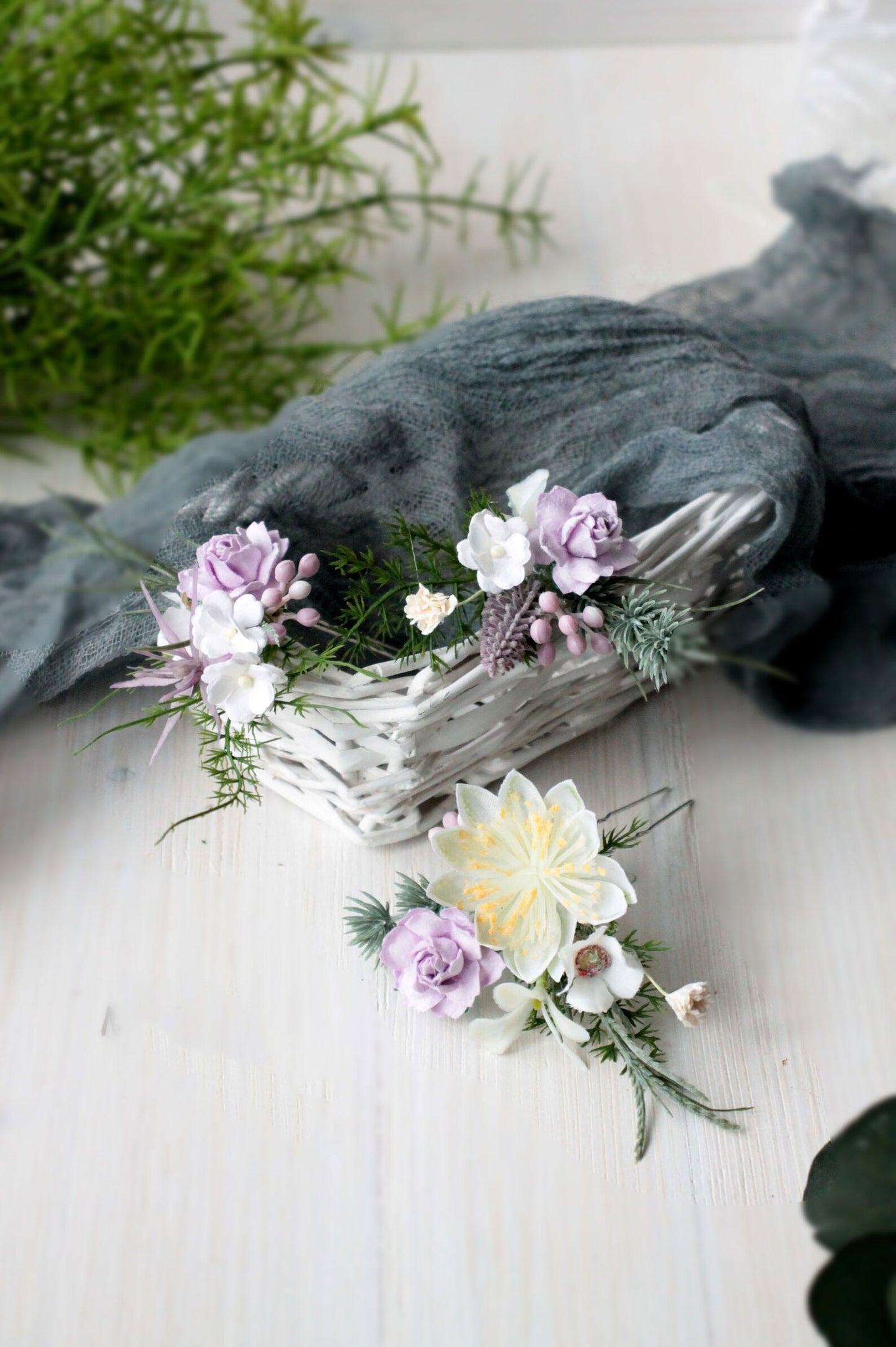 Purple flower hair pin