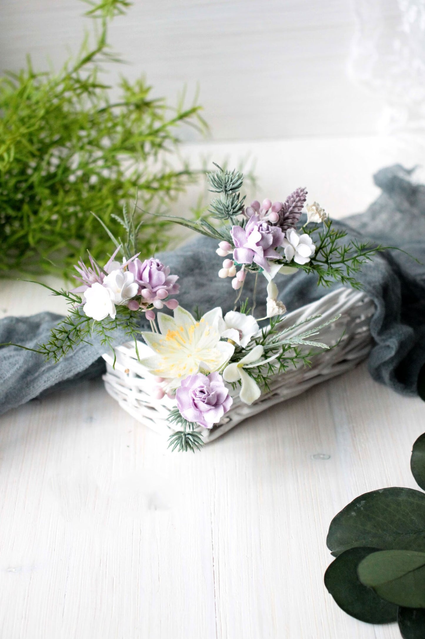 Purple flower hair pin