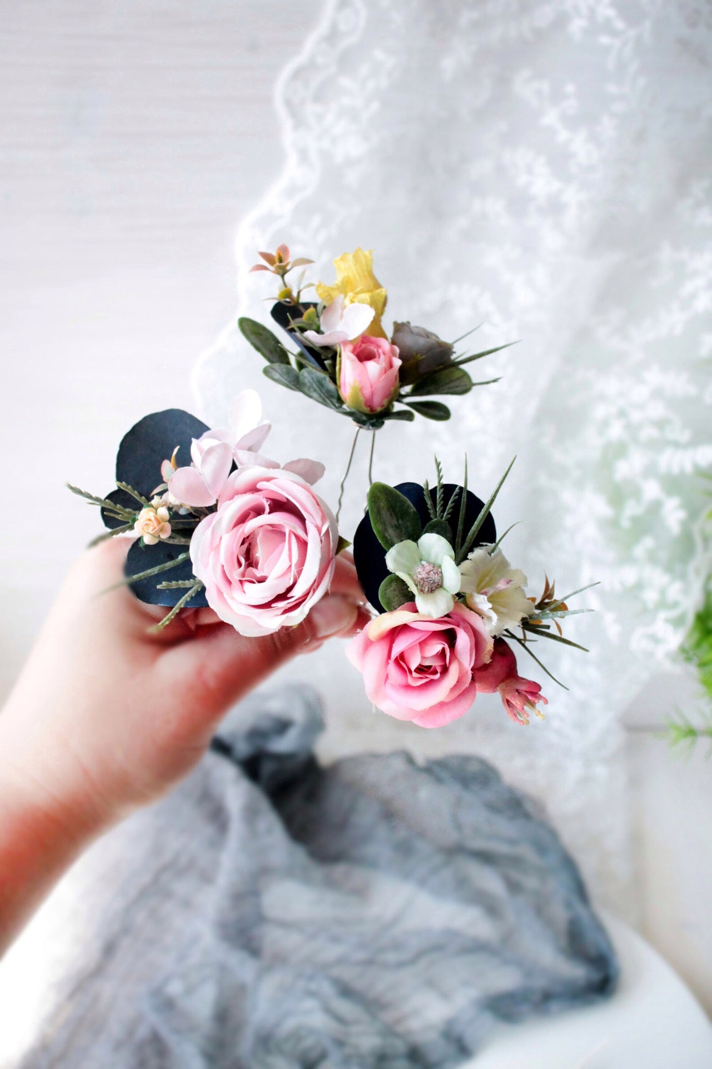 Pink floral pins
