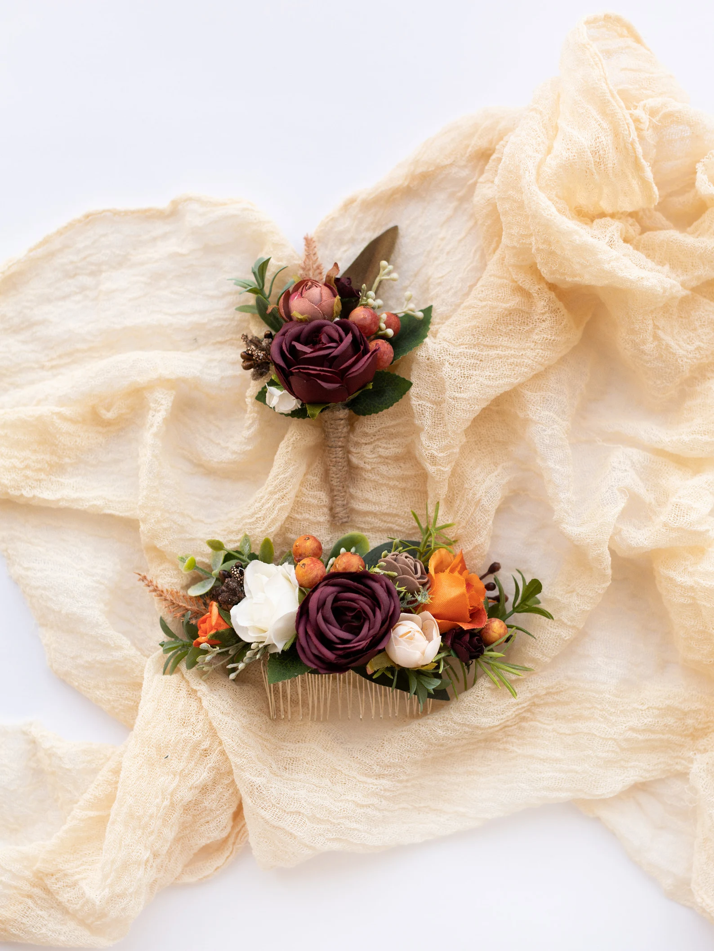 Burgundy wedding hair accessories