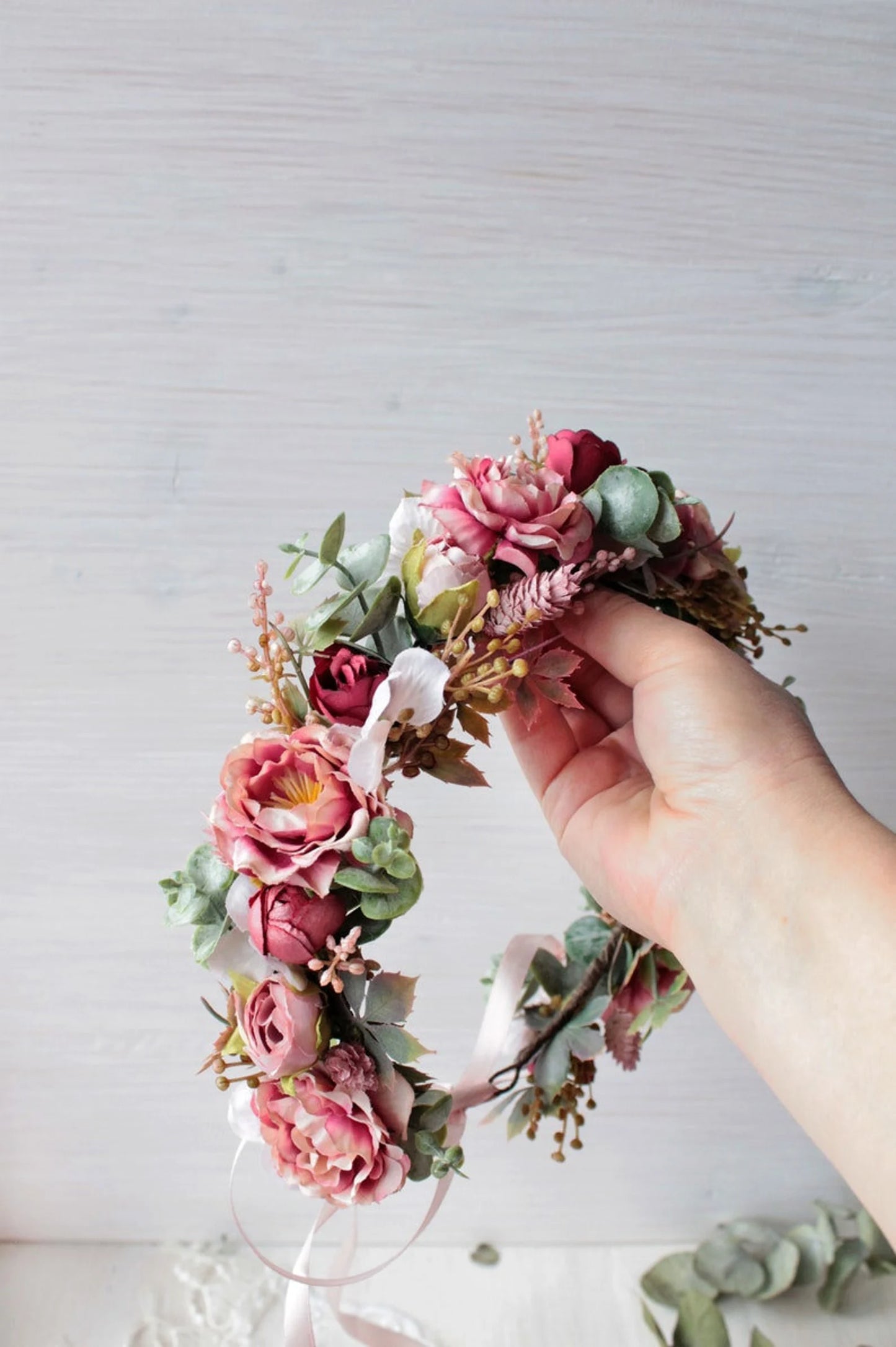 bridal flower crown, flower girl crown, flower crown, woodland crown, bridal floral crown, boho flower crown, eucalyptus crown, flower girl headband, baby flower crown, toddler crown, burgundy crown, toddler flower crown, pink flower crown, boho floral crown, fall flower crown, rustic flower crown, spring flower crown
