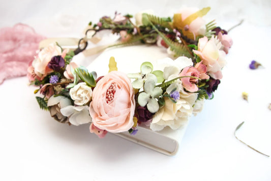 bridal flower crown, flower girl crown, flower crown, woodland crown, bridal floral crown, boho flower crown, eucalyptus crown, flower girl headband, baby flower crown, toddler crown, burgundy crown, toddler flower crown, pink flower crown, boho floral crown, fall flower crown, rustic flower crown, spring flower crown