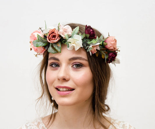 bridal flower crown, flower girl crown, flower crown, woodland crown, bridal floral crown, boho flower crown, eucalyptus crown, flower girl headband, baby flower crown, toddler crown, burgundy crown, toddler flower crown, pink flower crown, boho floral crown, fall flower crown, rustic flower crown, spring flower crown