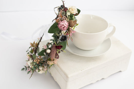 toddler floral crown, bridal flower crown, flower girl crown, flower crown, woodland crown, bridal floral crown, boho flower crown, eucalyptus crown, flower girl headband, baby flower crown, burgundy crown, pink flower crown, boho floral crown, fall flower crown, rustic flower crown, spring flower crown
