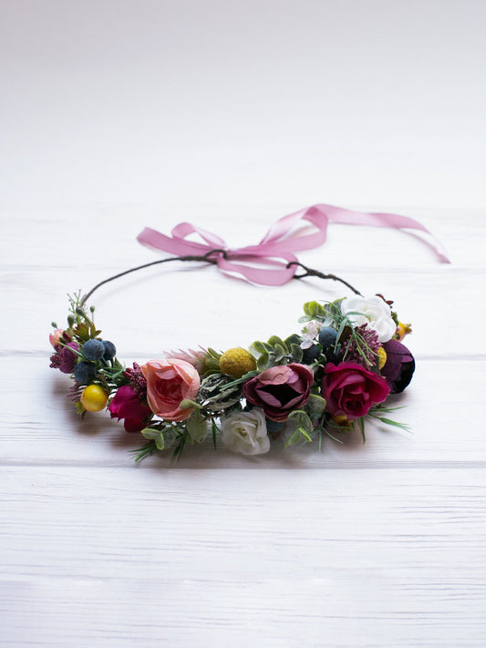 toddler floral crown, bridal flower crown, flower girl crown, flower crown, woodland crown, bridal floral crown, boho flower crown, eucalyptus crown, flower girl headband, baby flower crown, burgundy crown, pink flower crown, boho floral crown, fall flower crown, rustic flower crown, spring flower crown
