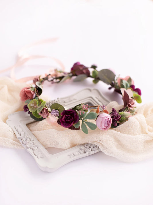 bridal flower crown, flower girl crown, flower crown, woodland crown, bridal floral crown, boho flower crown, eucalyptus crown, flower girl headband, baby flower crown, toddler crown, burgundy crown, toddler flower crown, pink flower crown, boho floral crown, fall flower crown, rustic flower crown, spring flower crown